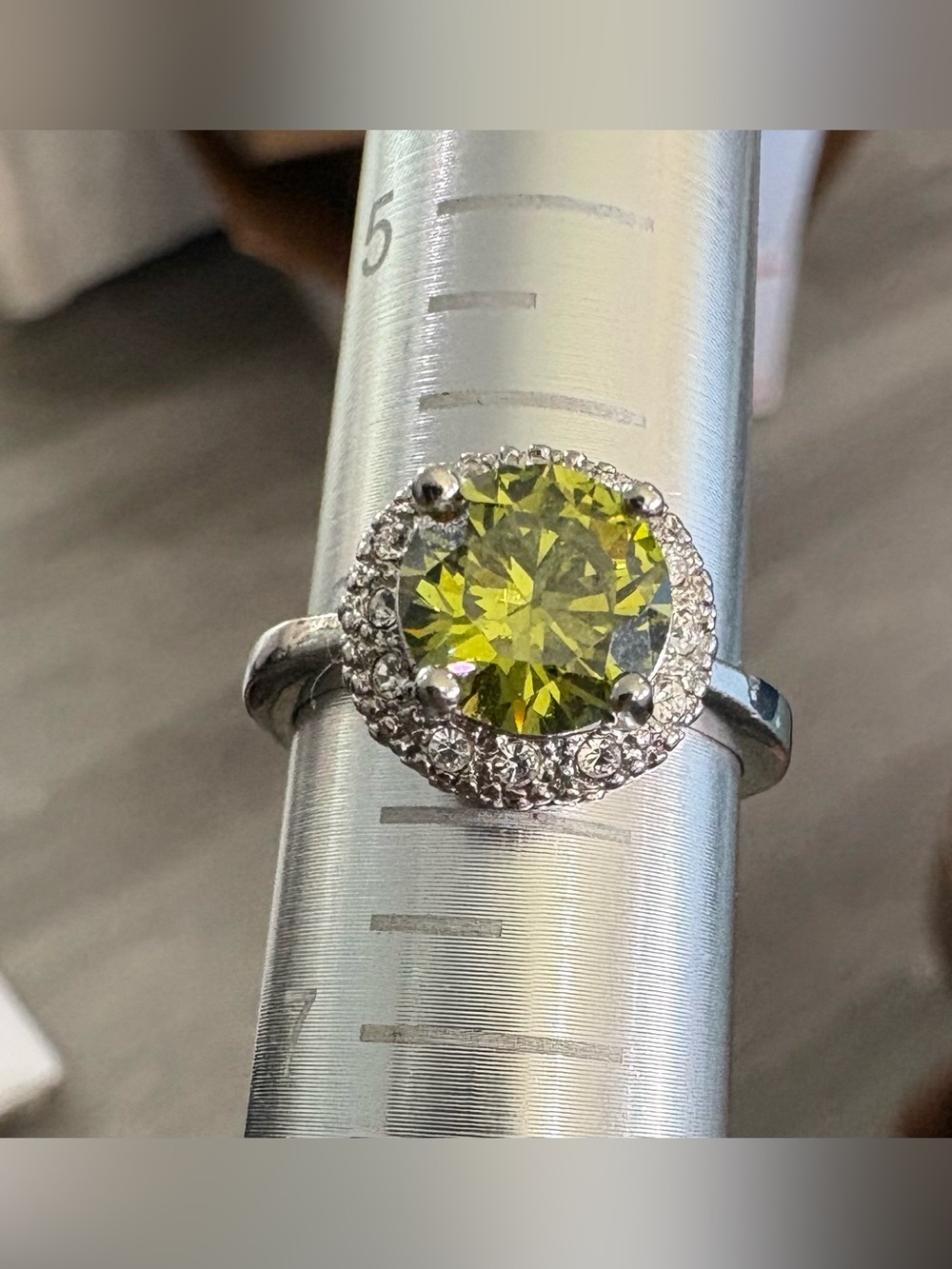 Peridot Halo Statement Ring | Crystal Accent Fashion Ring | Size 6